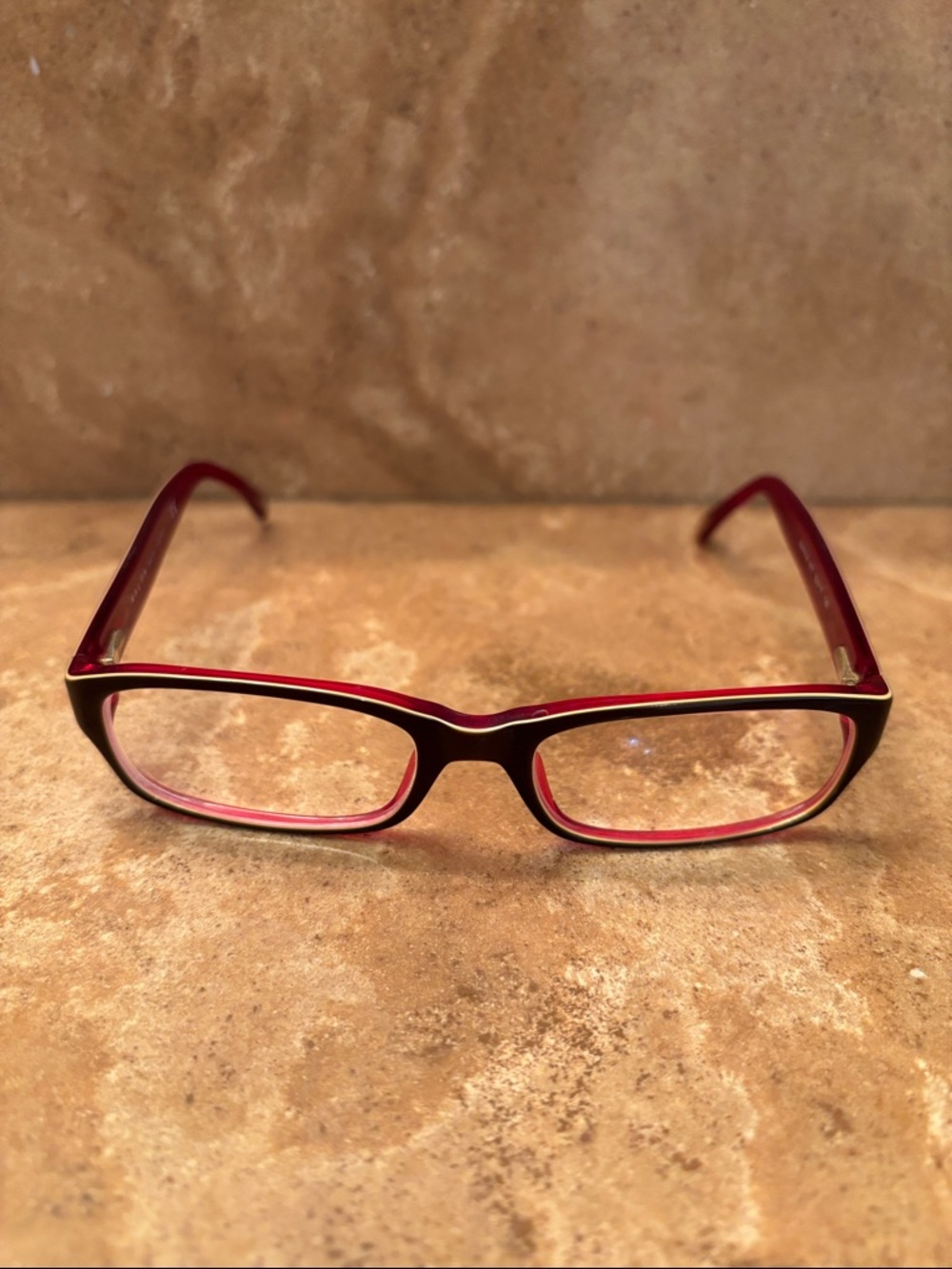 Ralph Lauren Two-Tone Rectangular Glasses in Burgundy and Yellow/Gold